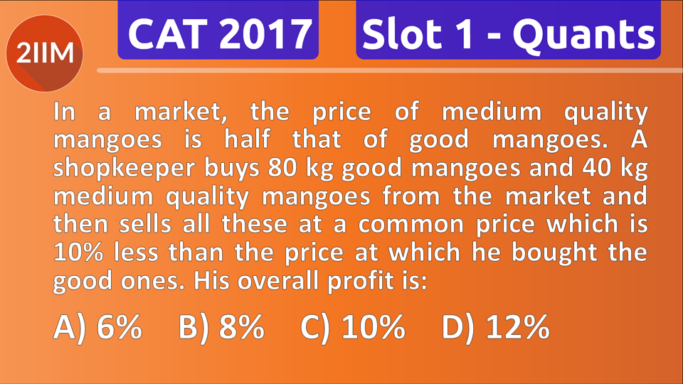 CAT 2017 Question Paper - Profit and Loss, 2IIM CAT 2024 CAT preparation  online, Online CAT classes
